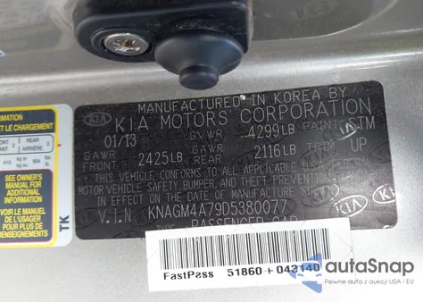 2013 Kia Optima Lx from USA, damaged, VIN KNAGM4A79D5380077